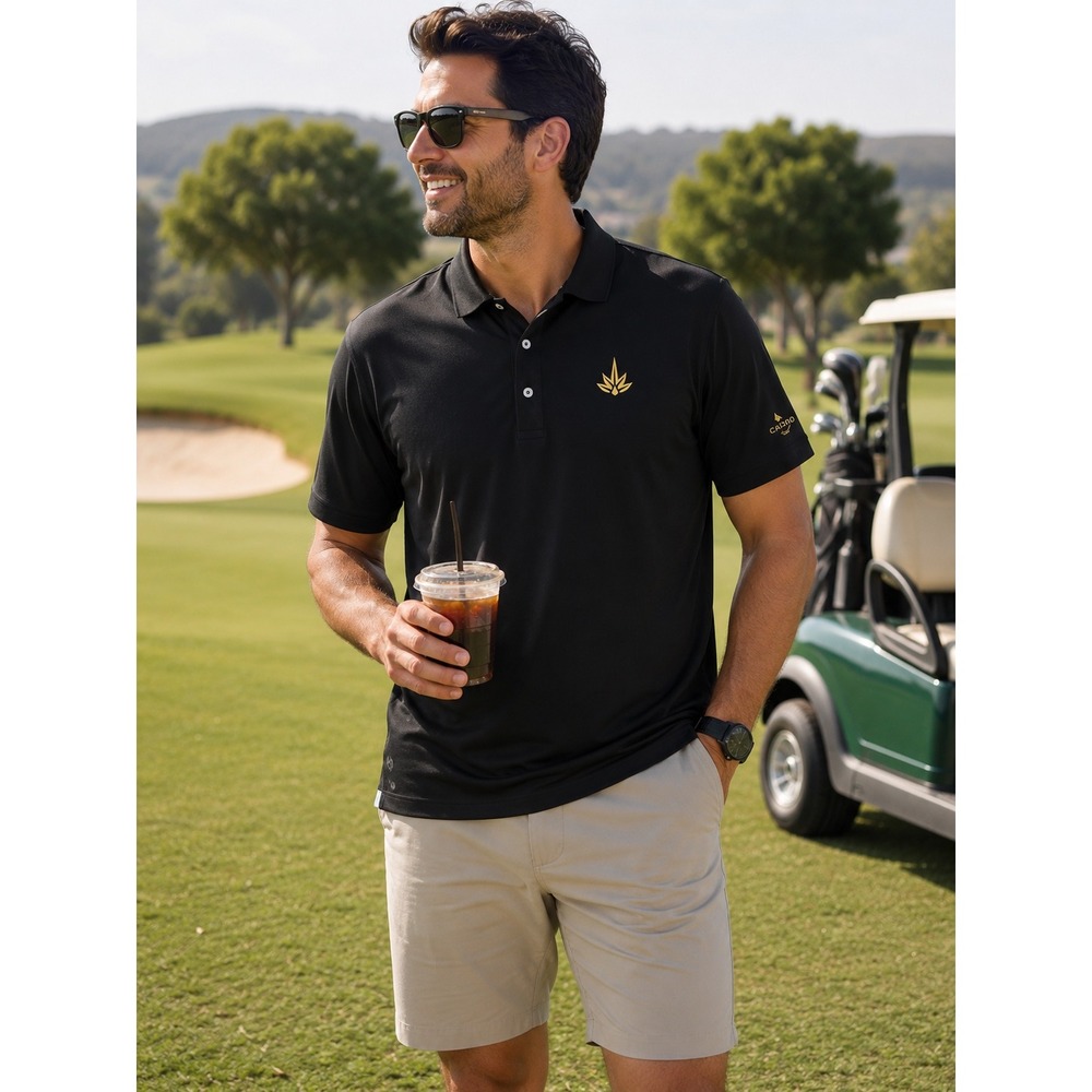 Greyson x Cincoro Tequila Mens Golf Polo Shirt Black Gold Logo Size L preppy
